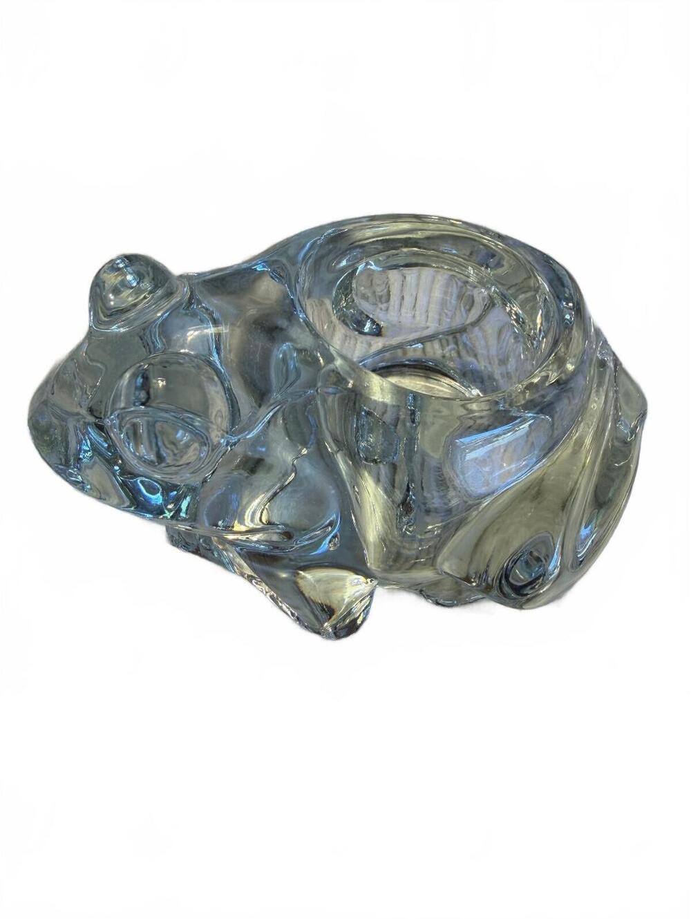 Indigo Frog Crystal Glass Votive Candle Holder approx 5"x4.5"